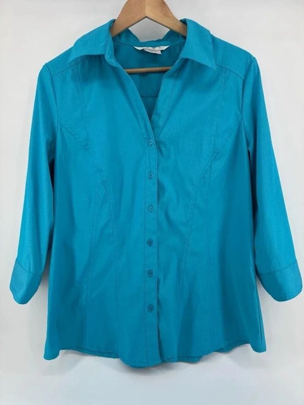 Como Stretch Woman’s Large Fitted Teal Button Shirt